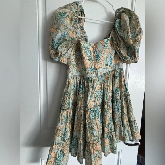 NWOT Agua by Agua Bendita Yellow and Blue Patterned Mini Dress